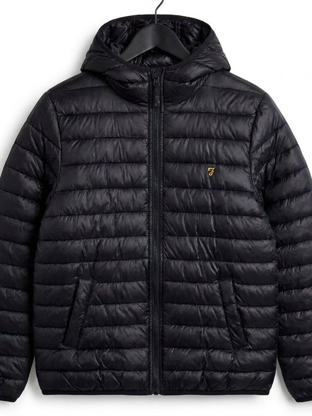 Farah Dark Blue Puffer Jacket with Yellow Accent Men's Medium